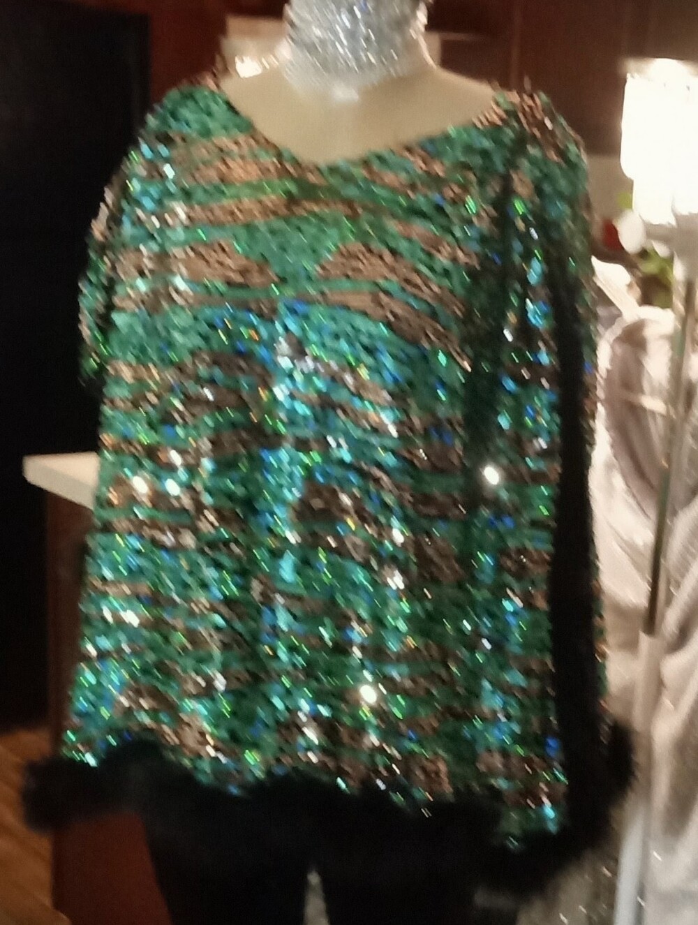 Sequined Green and Gold Womens Party Top